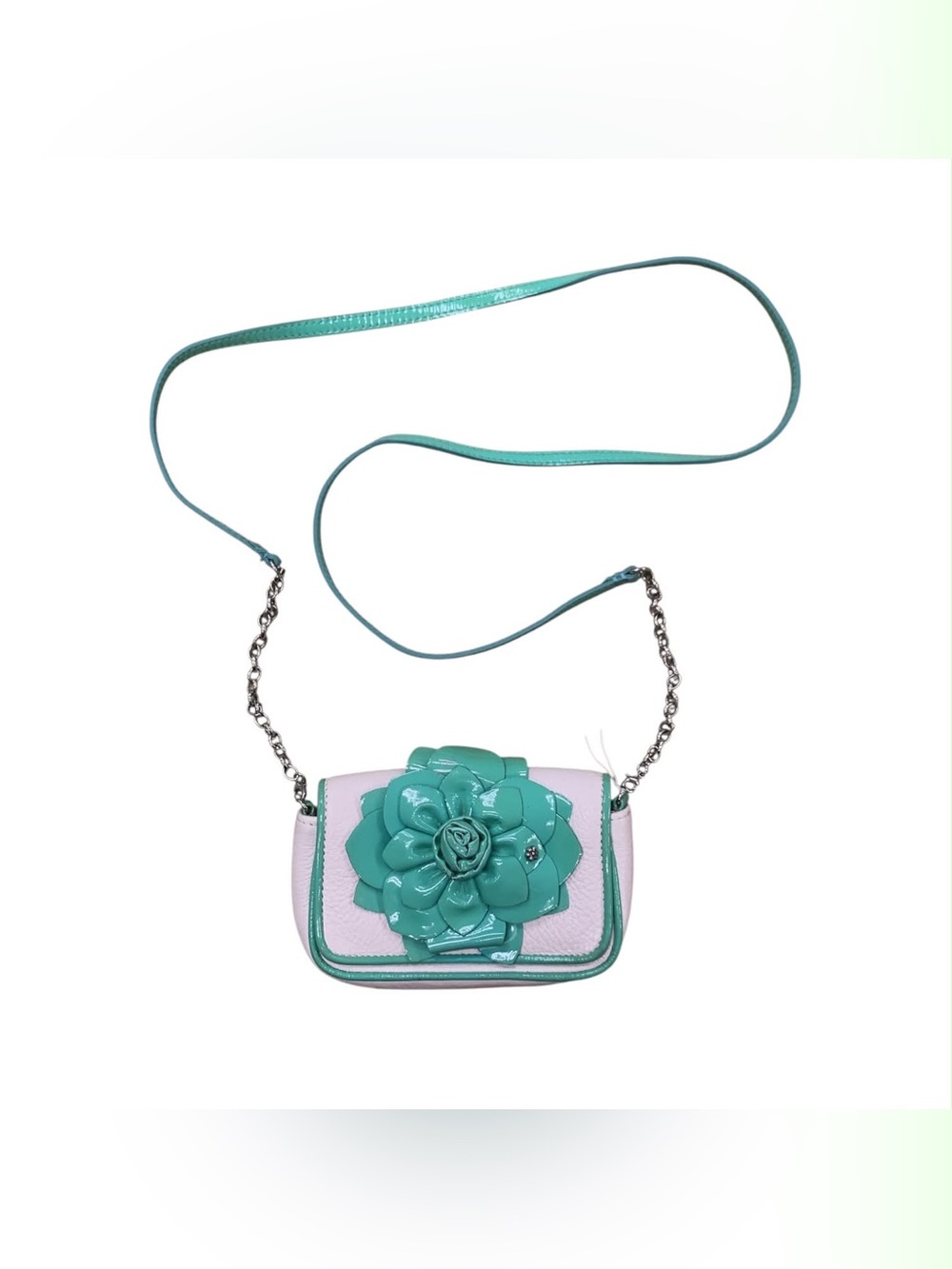 Brighton Wee Teal Flower Accent Crossbody Bag with Light Pink Body